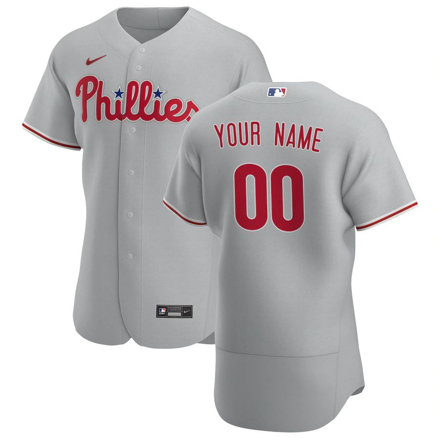 Mens Philadelphia Phillies Nike Gray Road Authentic Custom MLB Jerseys->customized mlb jersey->Custom Jersey